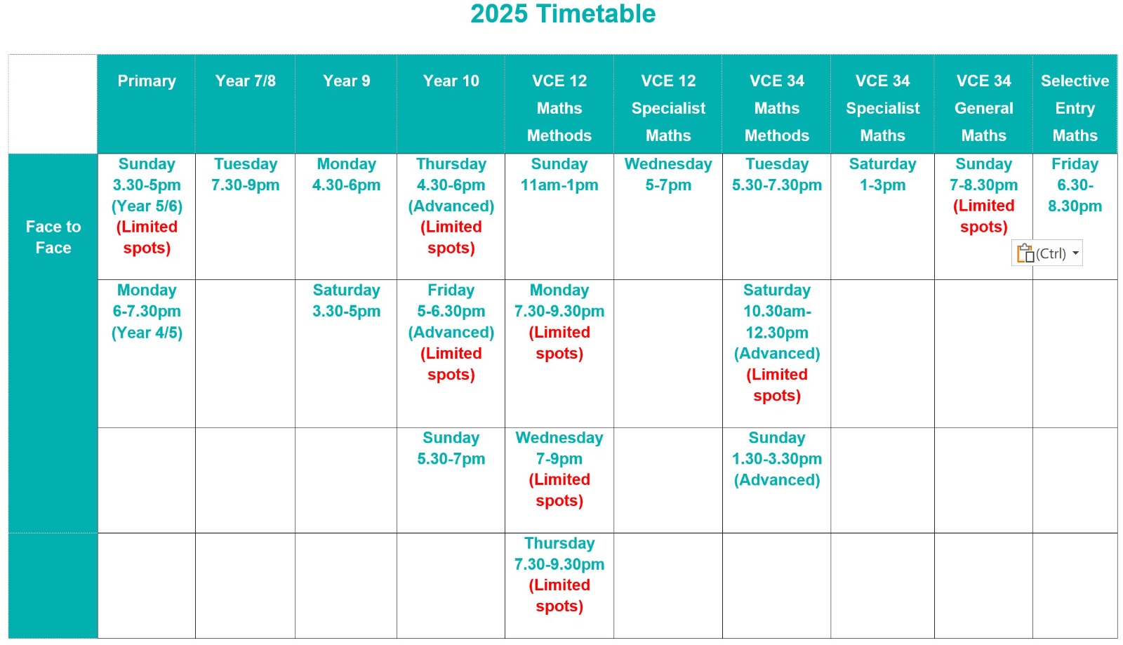 Timetable - February 2025